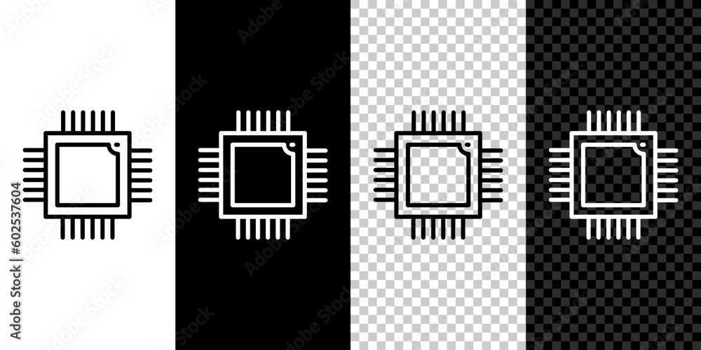 Isometric Computer processor with microcircuits CPU icon isolated on grey background. Chip or cpu with circuit board. Micro processor. Blue square button. Vector