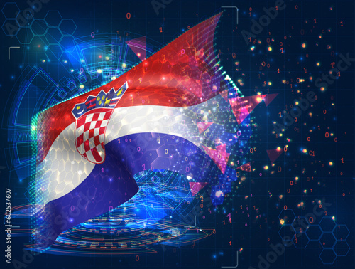 Croatia,  vector flag, virtual abstract 3D object from triangular polygons on a blue background
