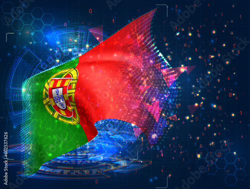 Portugal,  vector flag, virtual abstract 3D object from triangular polygons on a blue background