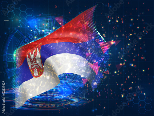 Armenia,  vector flag, virtual abstract 3D object from triangular polygons on a blue background
