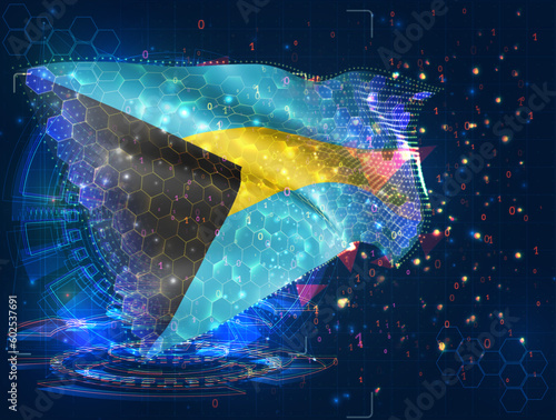 Bahamas,  vector flag, virtual abstract 3D object from triangular polygons on a blue background