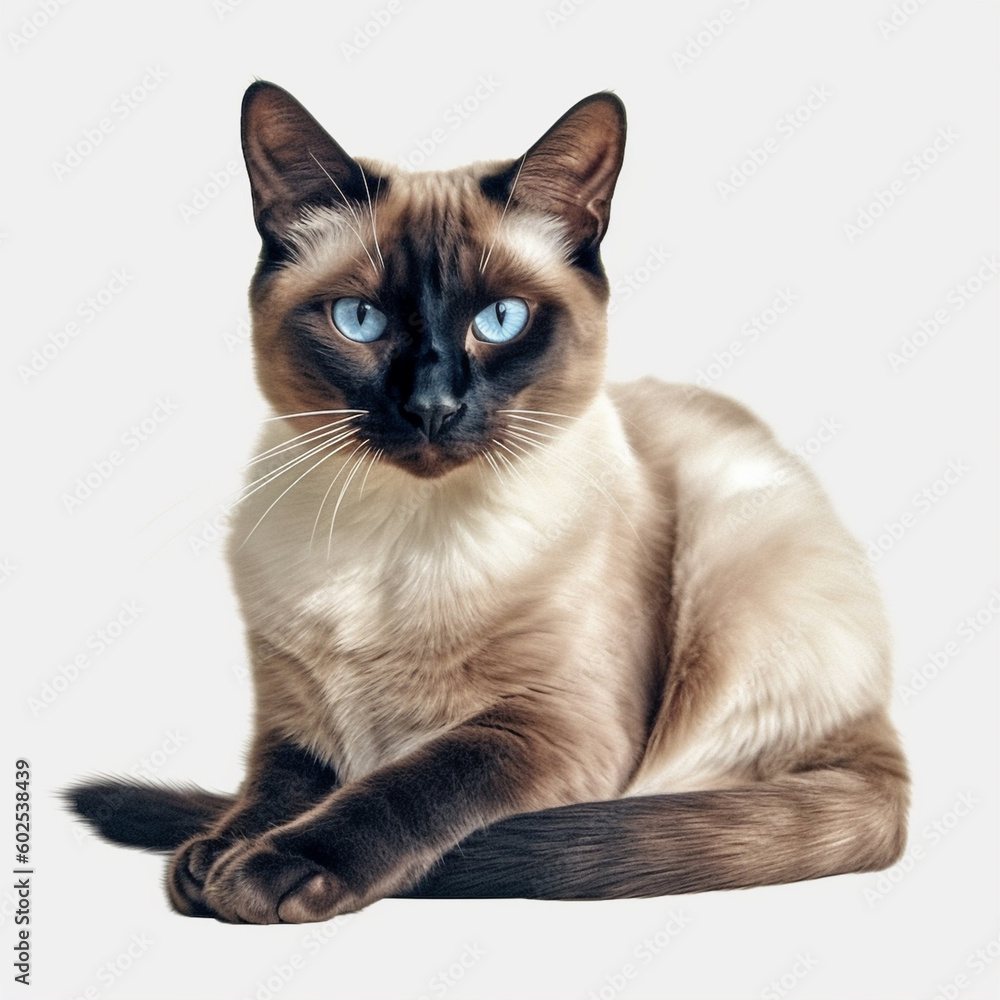 Siamese cat isolated on white background. Pet animal. Created with Generative AI technology

