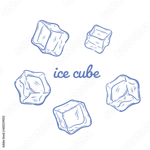 Ice cubes isolated drawing vector. Hand drawn