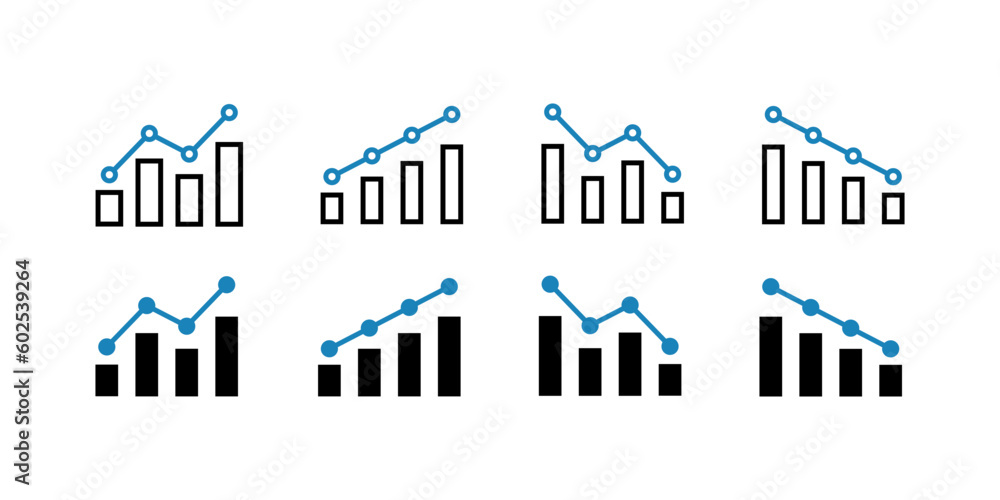 Graph icon set vector flat style isolated on gray background. Bar chart symbol for app, website and UI