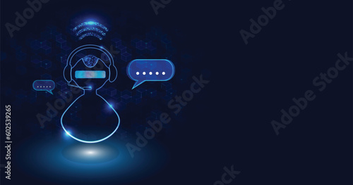 Chatbot on blue background. Artificial intelligence concept. Vector illustration.