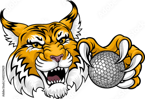 Wildcat Bobcat Golf Ball Sport Team Cartoon Mascot photo