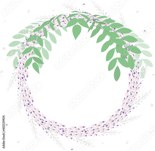 藤の花の輪を描いたフレームイラスト