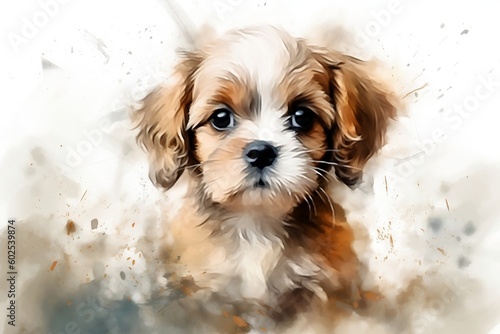 Cute Baby Dog Nursery Art - Illustration. Generative Ai