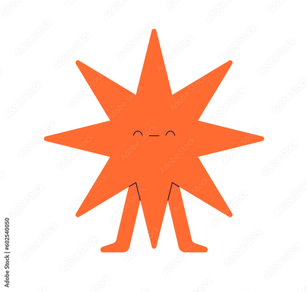 Cute happy star with funny smiling enjoying face expression. Joyful amusing sun character with legs. Positive mood, fun, optimism concept. Flat vector illustration isolated on white background Cute happy star with funny smiling enjoying face expression. Joyful amusing sun character with legs. Positive mood, fun, optimism concept. Flat vector illustration isolated on white background