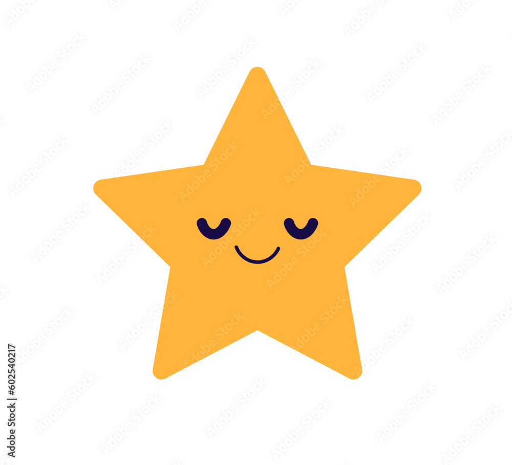 Cute star with happy face. Funny baby character smiling with closed eyes. Sweet adorable nice angelic shape. Bliss emotion. Childish kids flat graphic vector illustration isolated on white background Cute star with happy face. Funny baby character smiling with closed eyes. Sweet adorable nice angelic shape. Bliss emotion. Childish kids flat graphic vector illustration isolated on white background