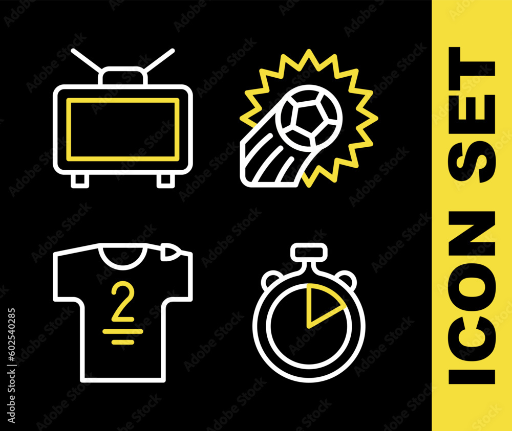 Φωτογραφία Set line Soccer football ball, Stopwatch, Football jersey and t-shirt and match on TV icon
