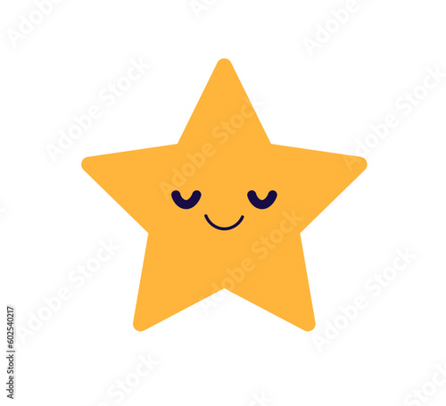 Cute star with happy face. Funny baby character smiling with closed eyes. Sweet adorable nice angelic shape. Bliss emotion. Childish kids flat graphic vector illustration isolated on white background