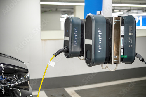 Industrial charging stations for refueling and charging electric vehicles.