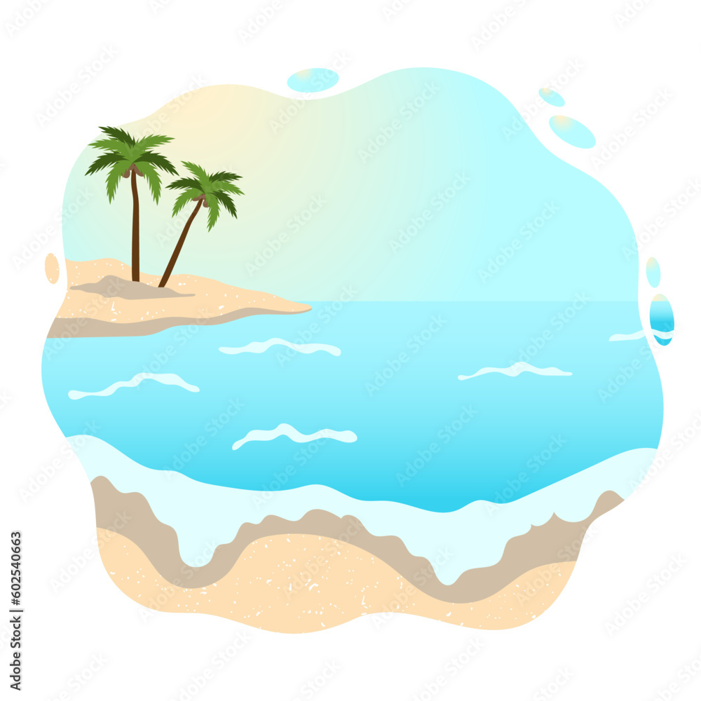 Tropical island with palm trees in the ocean. Summer vacation landscape, sea