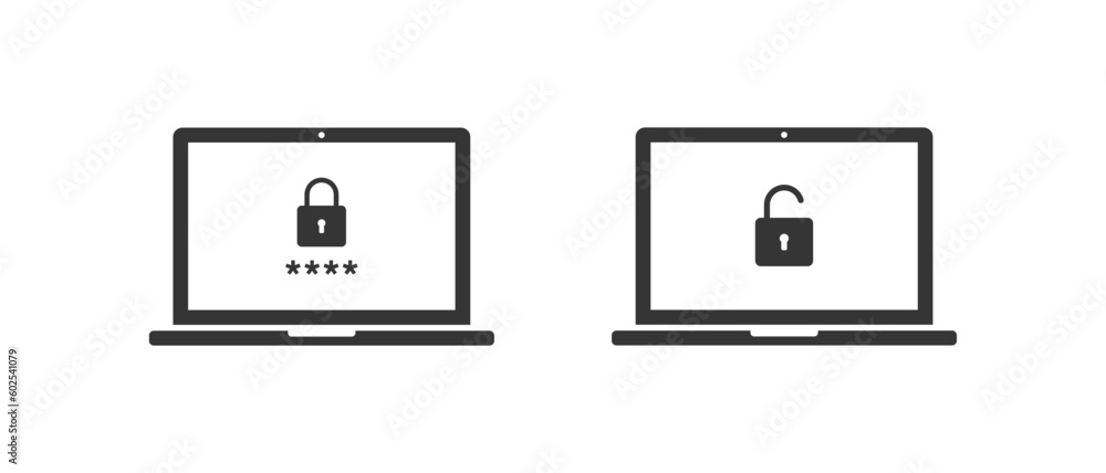 Laptop screen vector icon. Password protection security symbol Laptop screen vector icon. Password protection security symbol