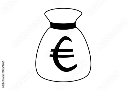 Icono en trazo negro de una bolsa de dinero en euros. Beneficios. Dividendos. Ganancias