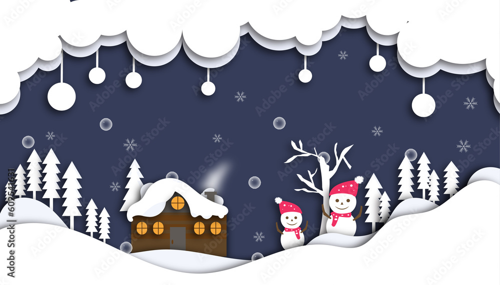 Naklejka premium Paper Cut Wind Blue Winter Background