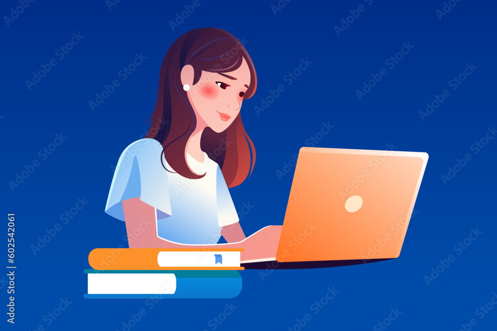 Students preparing for college entrance exam, background with interior and plants, vector illustration Students preparing for college entrance exam, background with interior and plants, vector illustration