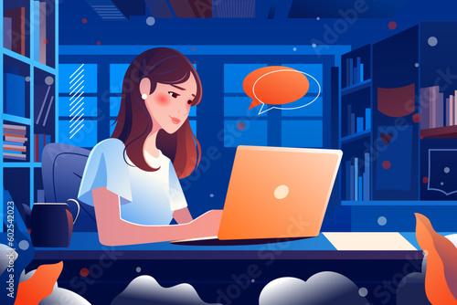 Students preparing for college entrance exam, background with interior and plants, vector illustration