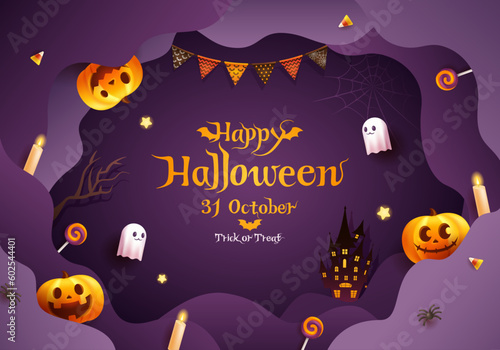 ハロウィンのベクターイラスト。紫色の背景。