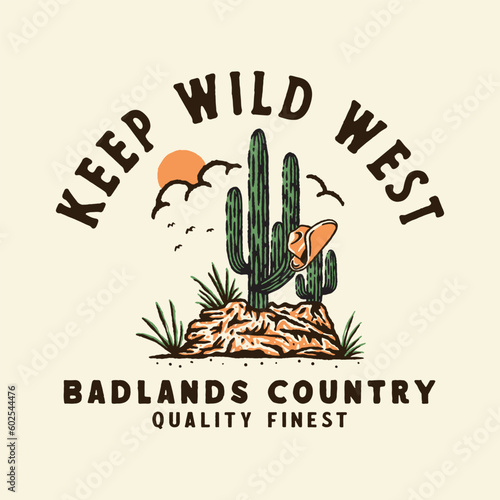 Fotografija badge illustration cactus graphic wild design west vintage cowboy t shirt