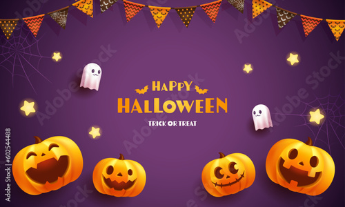 ハロウィンのベクターイラスト。紫色の背景。

