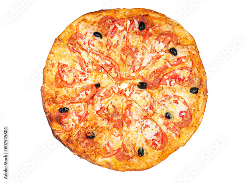 Pizza with cheez and tomato isolated on white background