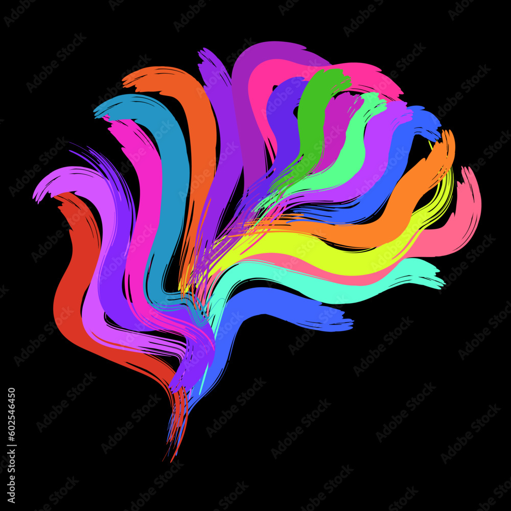 Abstract creative brain with paint strokes stock. Colorful vector illustration