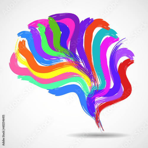 Abstract creative brain with paint strokes stock. Colorful vector illustration