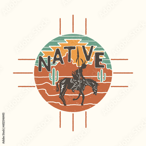 Native illustration symbol graphic horse design wheel vintage wild t shirt west