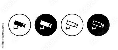 Security camera vector icons set. CCTV camera outline symbol in circle