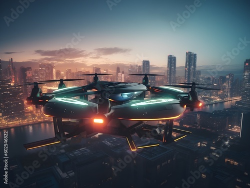 City Lights Takeoff: Futuristic Drone Taxi