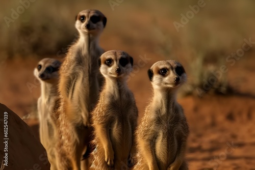 Obraz na plátně A family of meerkats standing together and surveying their surroundings - Genera