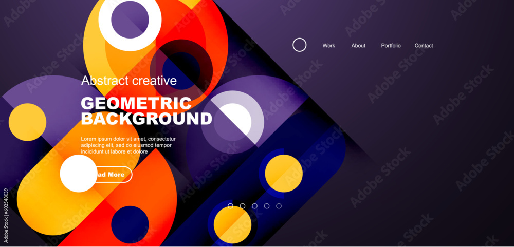 Abstract technology landing page background with circles and round elements. Creative concept for business, technology, science or print design