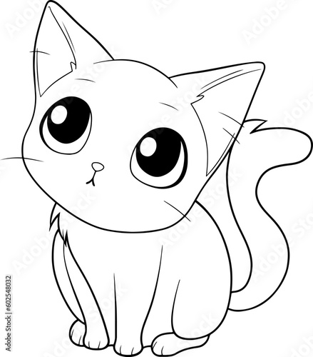 Cat vector illustration. Black and white Cat coloring book or page for children