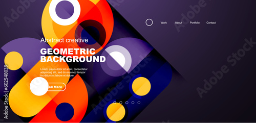 Abstract technology landing page background with circles and round elements. Creative concept for business, technology, science or print design