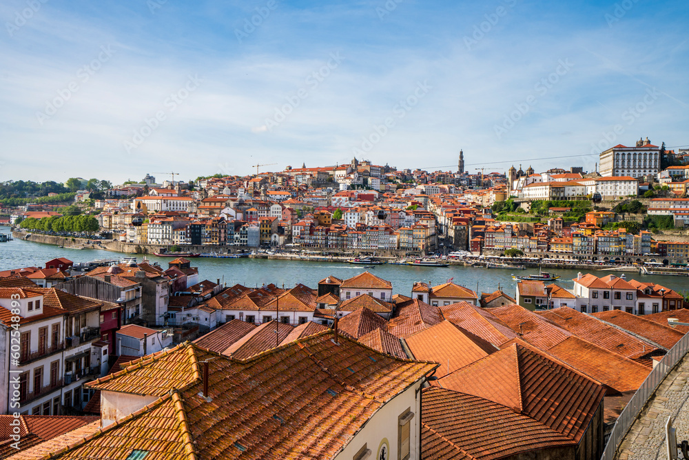 Amazing panoramic view of Oporto and Gaia with Douro river, aerial view,  Porto, Portugal
