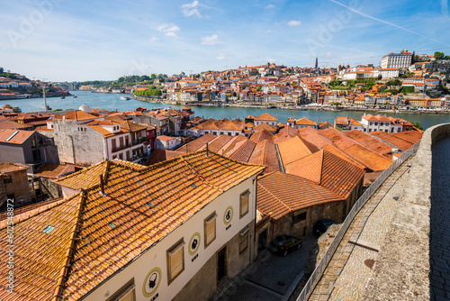 Amazing panoramic view of Oporto and Gaia with Douro river, aerial view, Porto, Portugal