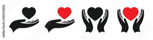 Heart in hand icons set, Healthcare,Donation and giving aid concept , Hands holding heart icon set