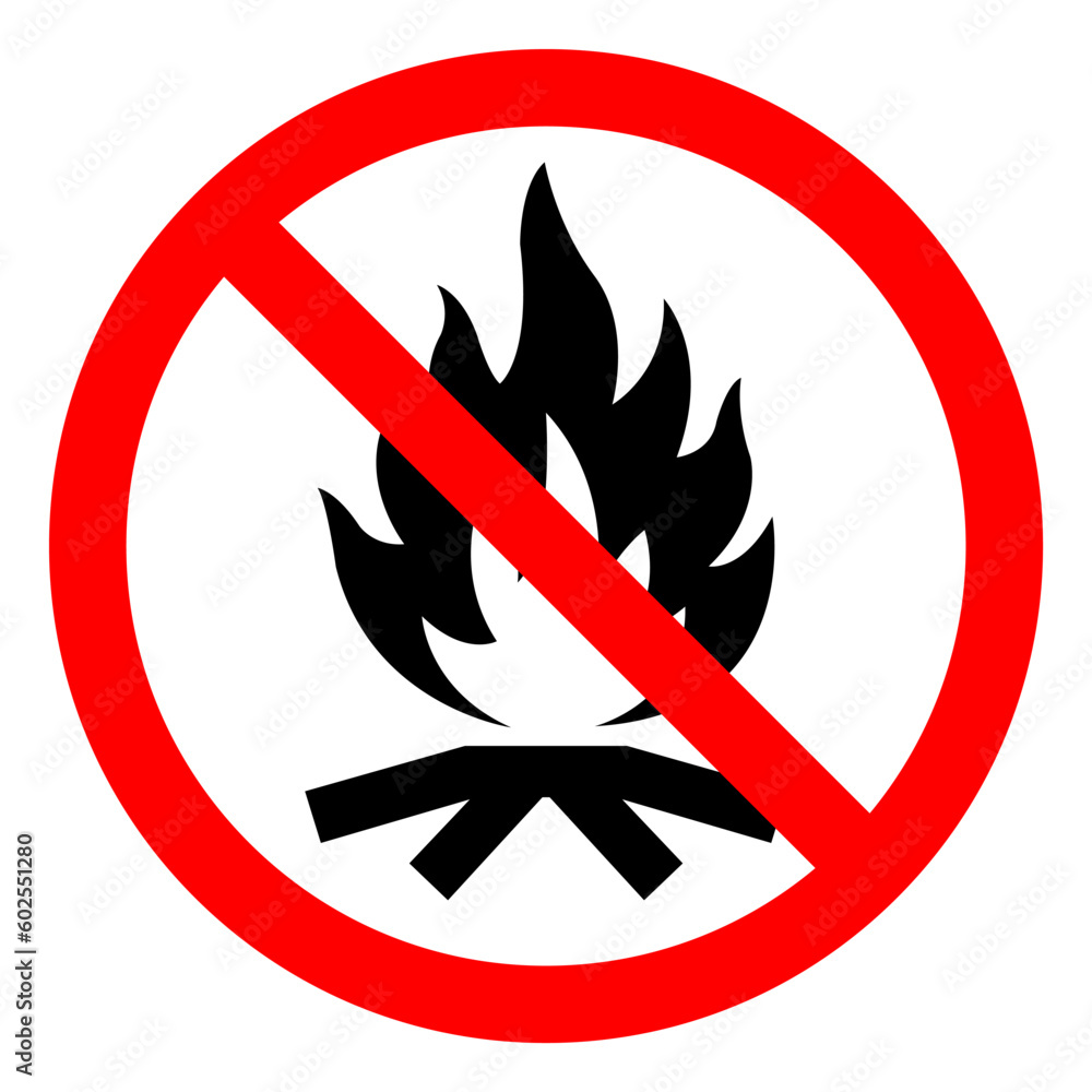 No Campfire Symbol Sign ,Vector Illustration, Isolate On White Background Label. EPS10 No Campfire Symbol Sign ,Vector Illustration, Isolate On White Background Label. EPS10