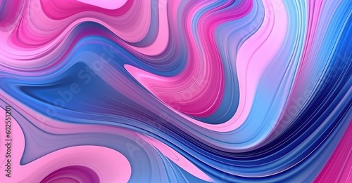 Abstract blue pink swirly wallpaper, wavy pattern texture. Stained with bright acrylic paints. Generative AI