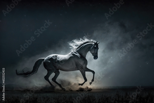 horse running in the night, ai generated