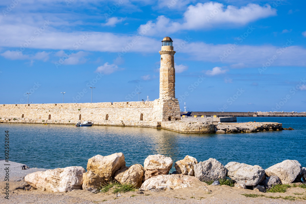 Old Venetian harbor and lighthouse of Rethymno, Crete, Greece
