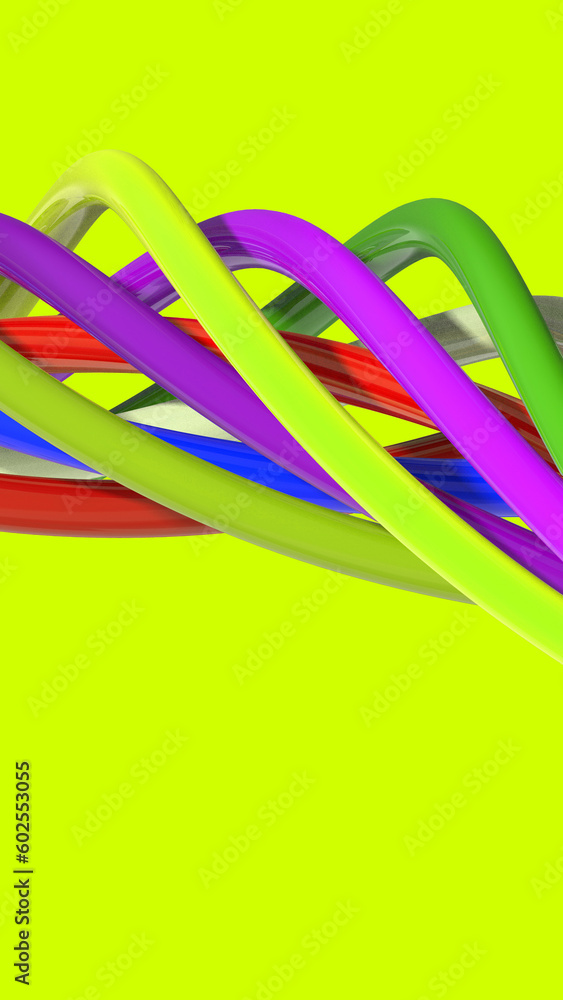 Fototapeta premium Abstract image. Elements of different colors form a spiral. Multicolored spiral. Vertical image. 3D image. 3D rendering.