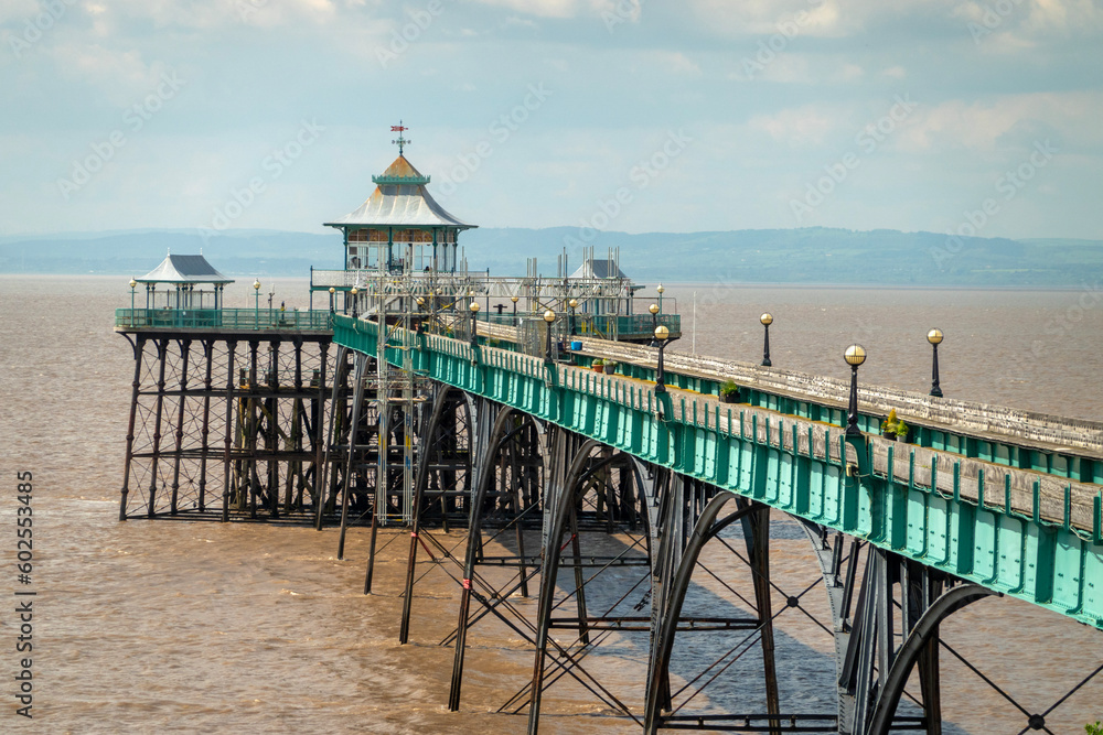 The end of the pier at Clevedon, Somerset, brown tidal water.