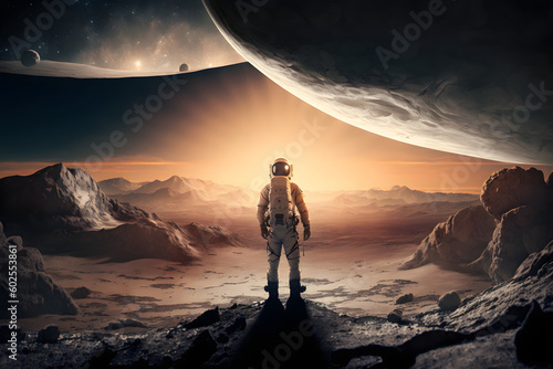 Astronaut Standing OnThe Surface Of A Distant Planet Background