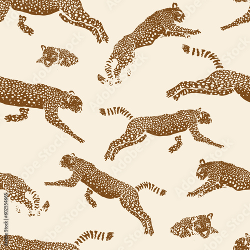Leopards. Decorative vector seamless pattern. Repeating background. Tileable wallpaper print.