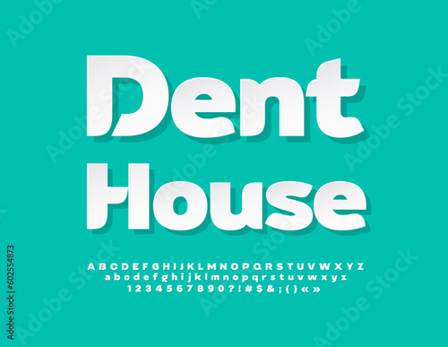 Vector creative Emblem Dent House. Elegant White sticker Font. Modern Artistic Alphabet Letters, Numbers and Symbols set