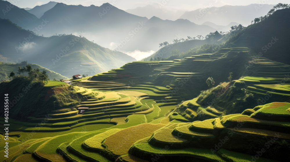Awe-inspiring terraced rice fields in Vietnam. Generative AI