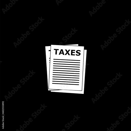  Tax document with text, icon isolated on black background